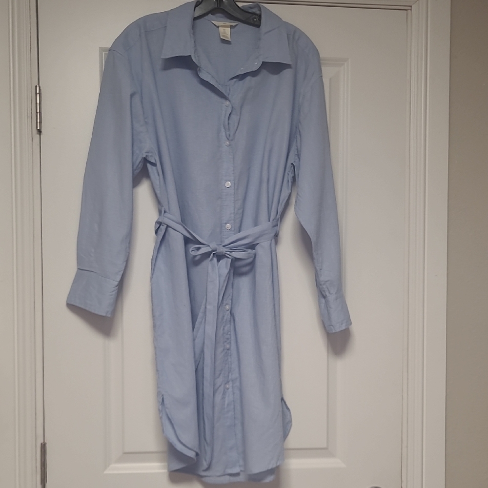 H&M Sky Blue Linen Blend Shirt Dress